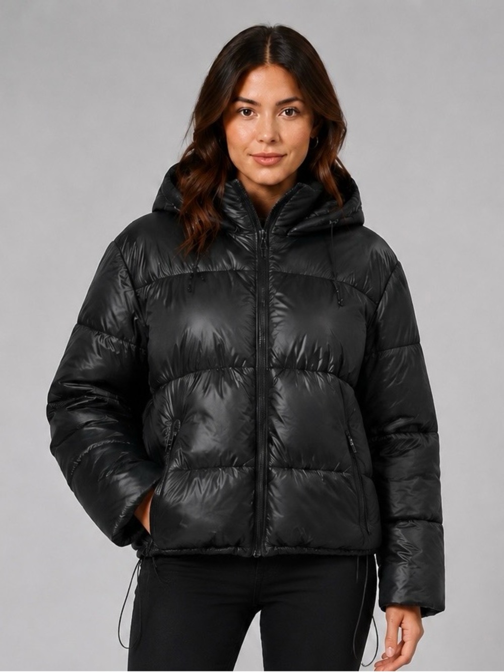 Black Hooded Puffer Jacket - Women's Insulated Coat